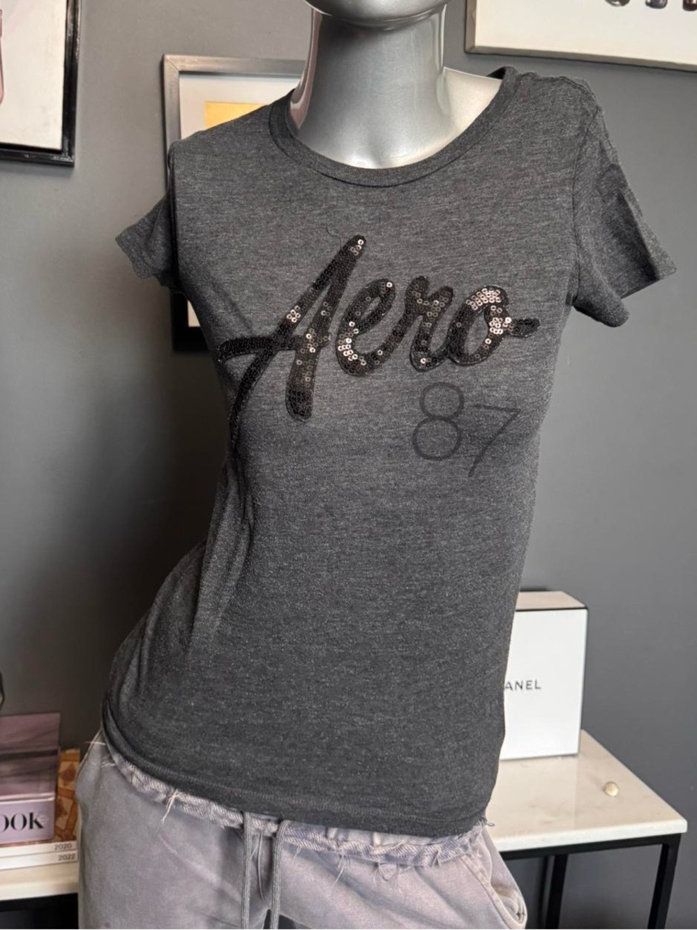 Aeropostale grey sequin baby tee Size S
